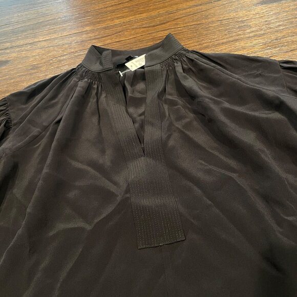 NWT Madewell Sz XS Black Shirred Long Sleeve Top in Silk Relaxed Flowy NT652 - Picture 7 of 12